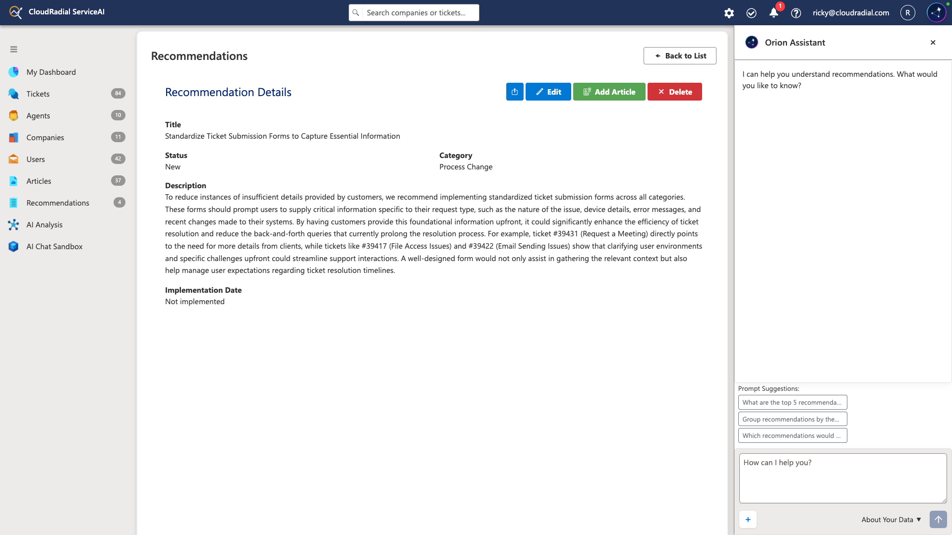 ServiceAI Recommendations